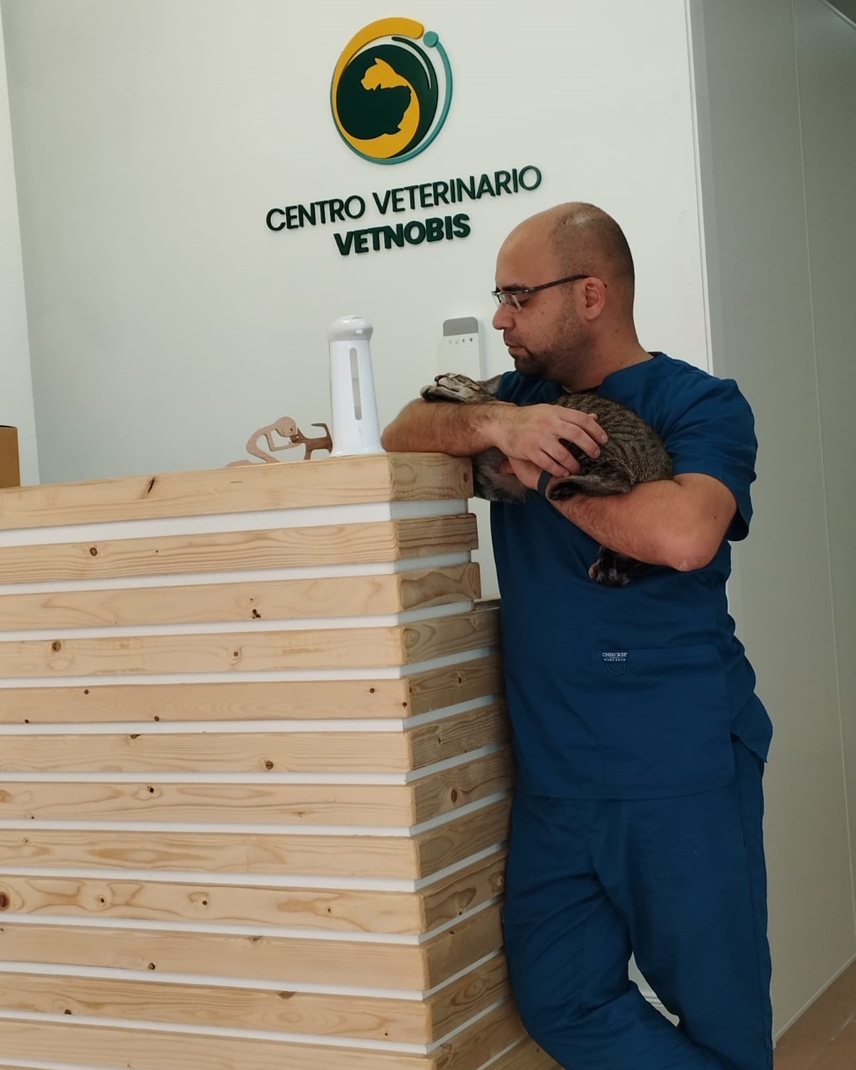 Veterinario de Vetnobis atendiendo a un gato en consulta